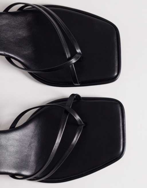 ASOS DESIGN Harbour minimalist strappy flip flop kitten heel sandals in black, 3 of 4