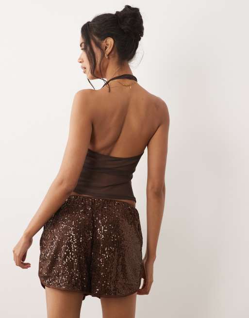 ASOS DESIGN - Hardloopshort met lovertjes in chocoladebruin, 4 van 5