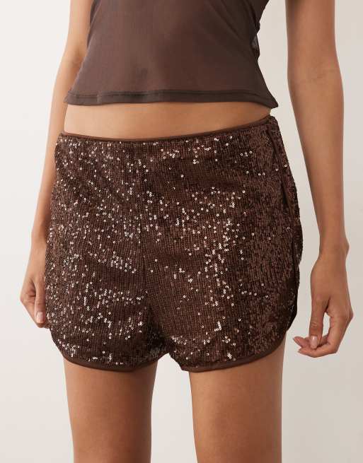 ASOS DESIGN - Hardloopshort met lovertjes in chocoladebruin, 5 van 5