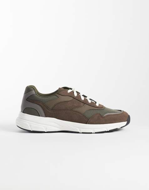 ASOS DESIGN hardloopsneakers met panelen in kaki en grijs - view 1