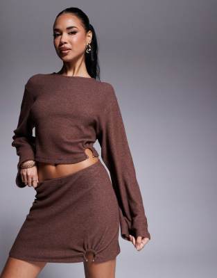 Asos Design Hardware Brushed Rib Top In Brown - Part Of A Set
