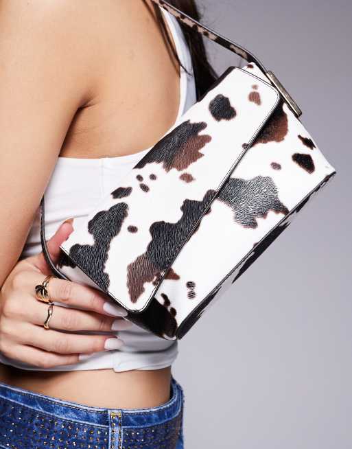 ASOS DESIGN hardware detail cow print shoulder in brown, 4 of 4
