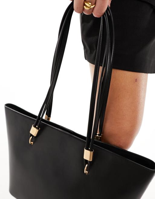 ASOS DESIGN hardware handle clean bag tote in black ASOS