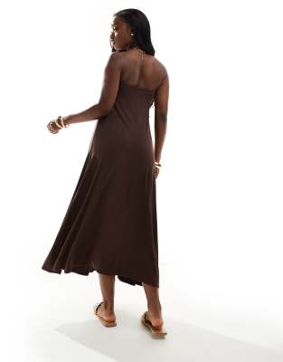 ASOS DESIGN hardware trim trapeze maxi dress in chocolate | ASOS