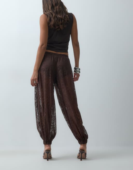 ASOS DESIGN haremsbukser i blonde med bubble-effekt i chokolade, 5 af 5