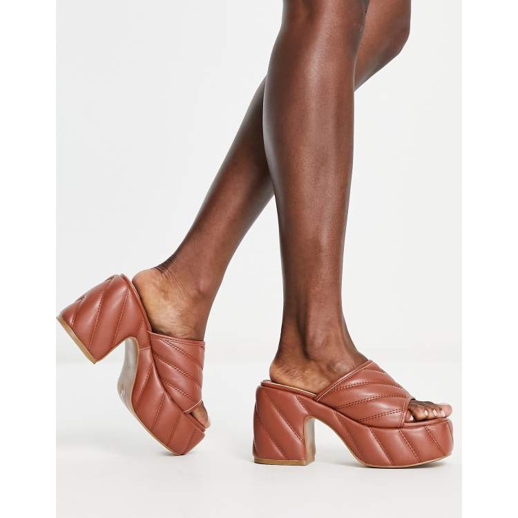 ASOS DESIGN Harlan padded heeled mules in tan ASOS