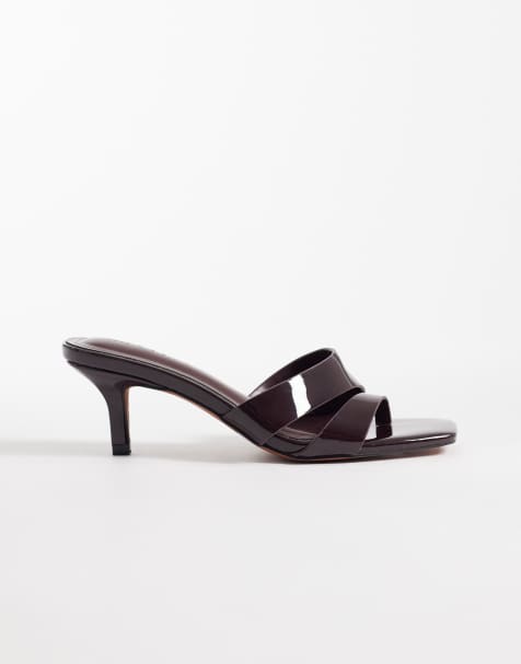 ASOS DESIGN - Harlee - Sabot con doppie strisce asimmetriche in vernice color cioccolato - view 1