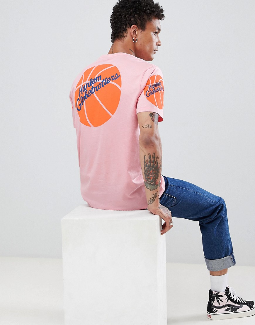 Asos Design – Harlem Globetrotters – Lässiges, Langes T-Shirt- Rosa XXS