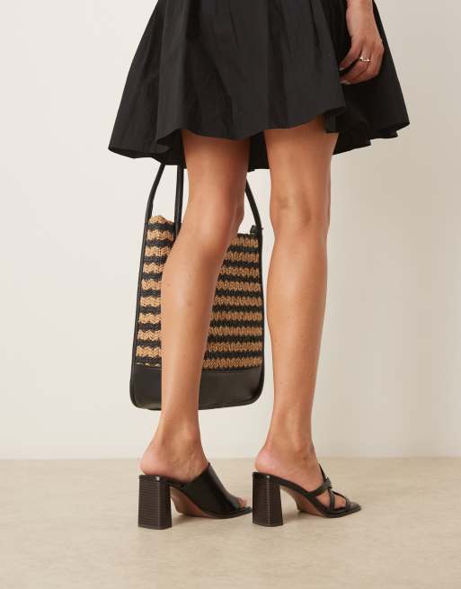 ASOS DESIGN – Harley – Czarne skórzane klapki na średnim obcasie, 3 z 4