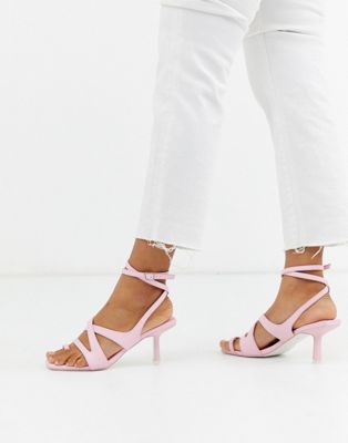 ASOS DESIGN Harley strappy toe loop mid-heeled sandals in pale pink | ASOS