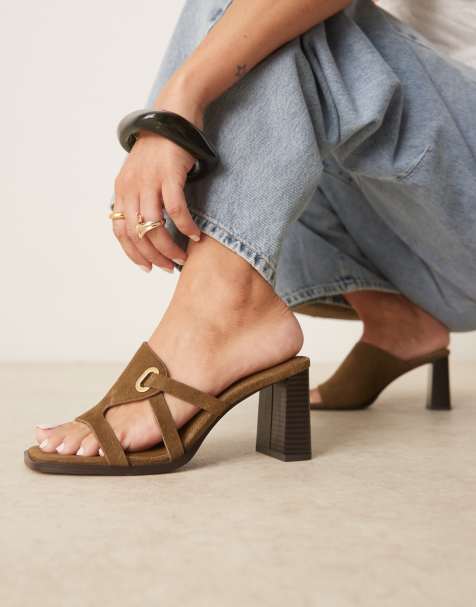 ASOS DESIGN - Harley - Suède muiltjes met halfhoge hak in olijfgroen - view 1