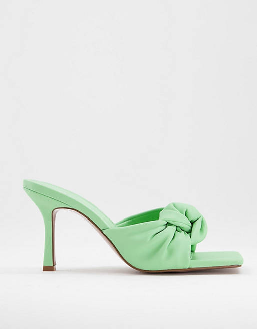 ASOS DESIGN Harlie knotted mid heeled mules in green