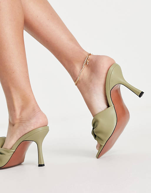  Heels/Harlie knotted mid heeled mules in olive 