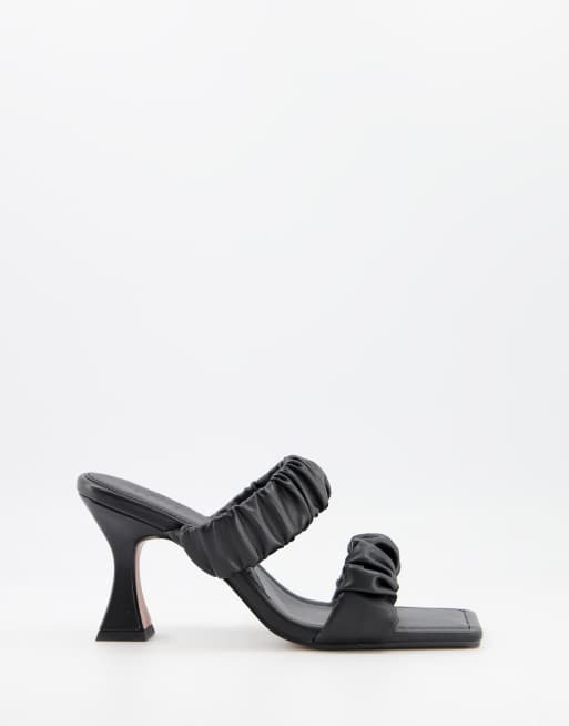 ASOS DESIGN Harling square toe ruched mid heel mules in black