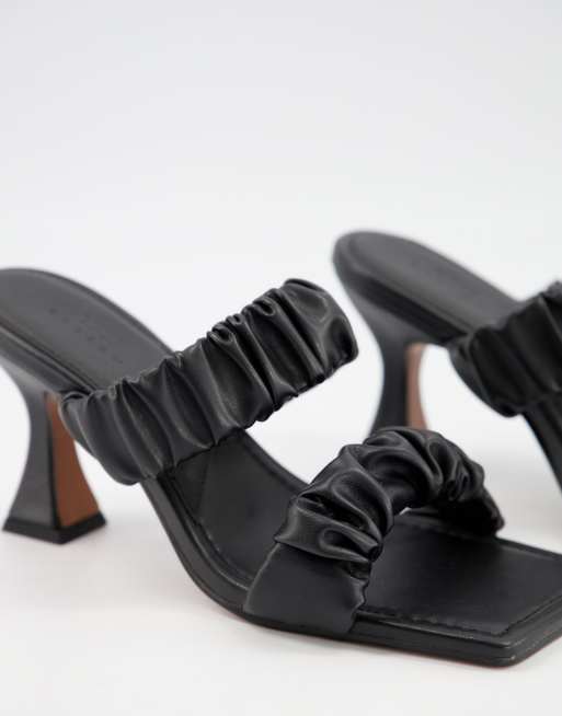 ASOS DESIGN Harling square toe ruched mid heel mules in black, 2 of 4