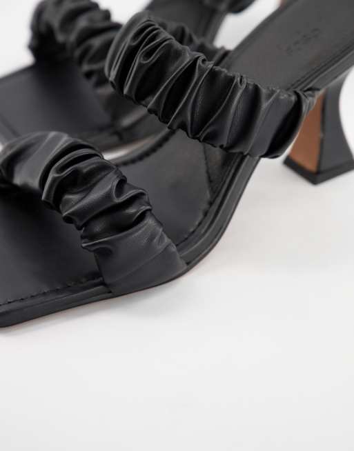 ASOS DESIGN Harling square toe ruched mid heel mules in black, 3 of 4