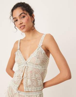 ASOS DESIGN – Harlow – Camisole in Salbeigrün mit Bandschleife und Schlitz - view 1