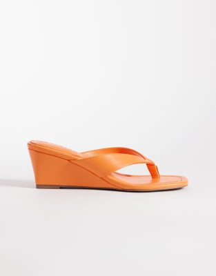 Asos Design Harlow Flip Flop Wedge Sandals In Orange