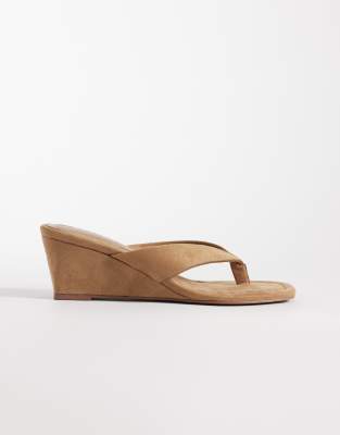ASOS DESIGN Harlow flip flop wedge sandals in taupe suedette