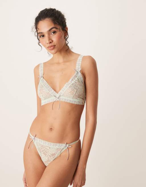 ASOS DESIGN Harlow ribbon slot triangle bra in sage green, 2 of 4