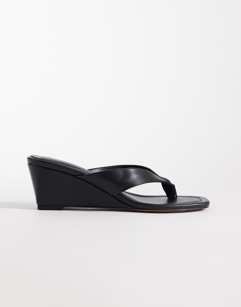 ASOS DESIGN Harlow toe-thong wedge sandals in black - view 1