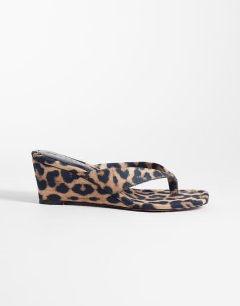 ASOS DESIGN Harlow toe thong wedge sandals in leopard - view 1