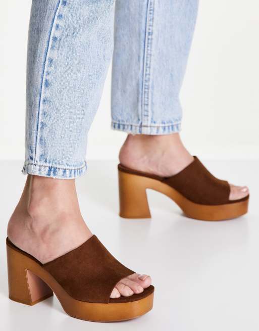ASOS DESIGN - Harmony - Muiltjes met halfhoge hak en plateauzool in bruin