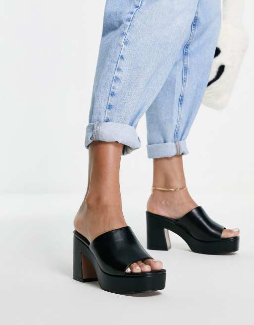 ASOS DESIGN - Harmony - Sorte plateau-mules med mellemhøj hæl 