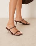 [ASOS DESIGN] ASOS DESIGN Harmony stone trim mid sandals in chocolate-Black 41 Chocolate
