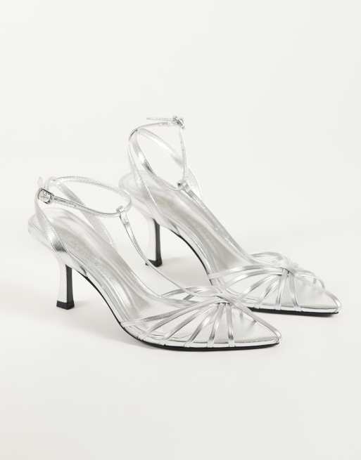 ASOS DESIGN Harmony strappy heeled sandal in Silver, 2 of 5