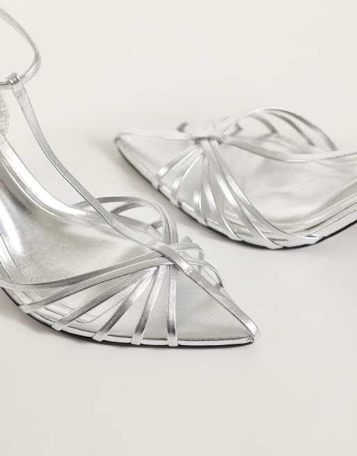 ASOS DESIGN Harmony strappy heeled sandal in Silver, 3 of 5
