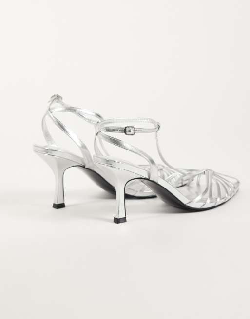 ASOS DESIGN Harmony strappy heeled sandal in Silver, 5 of 5