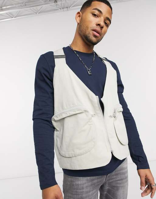 ASOS DESIGN harness vest with utility pockets in stone ASOS