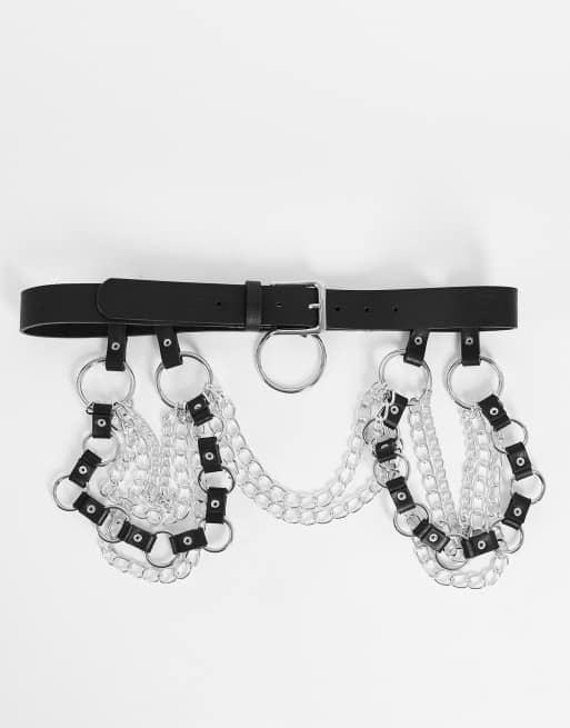 ASOS DESIGN – Harnisch mit Kunstleder in Schwarz und Kettendesign