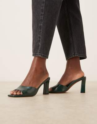  Harp mid heel mules in dark green