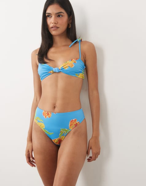 ASOS DESIGN Harper Azores bikiniunderdel med hög skärning och hög midja i blommigt mönster - view 1