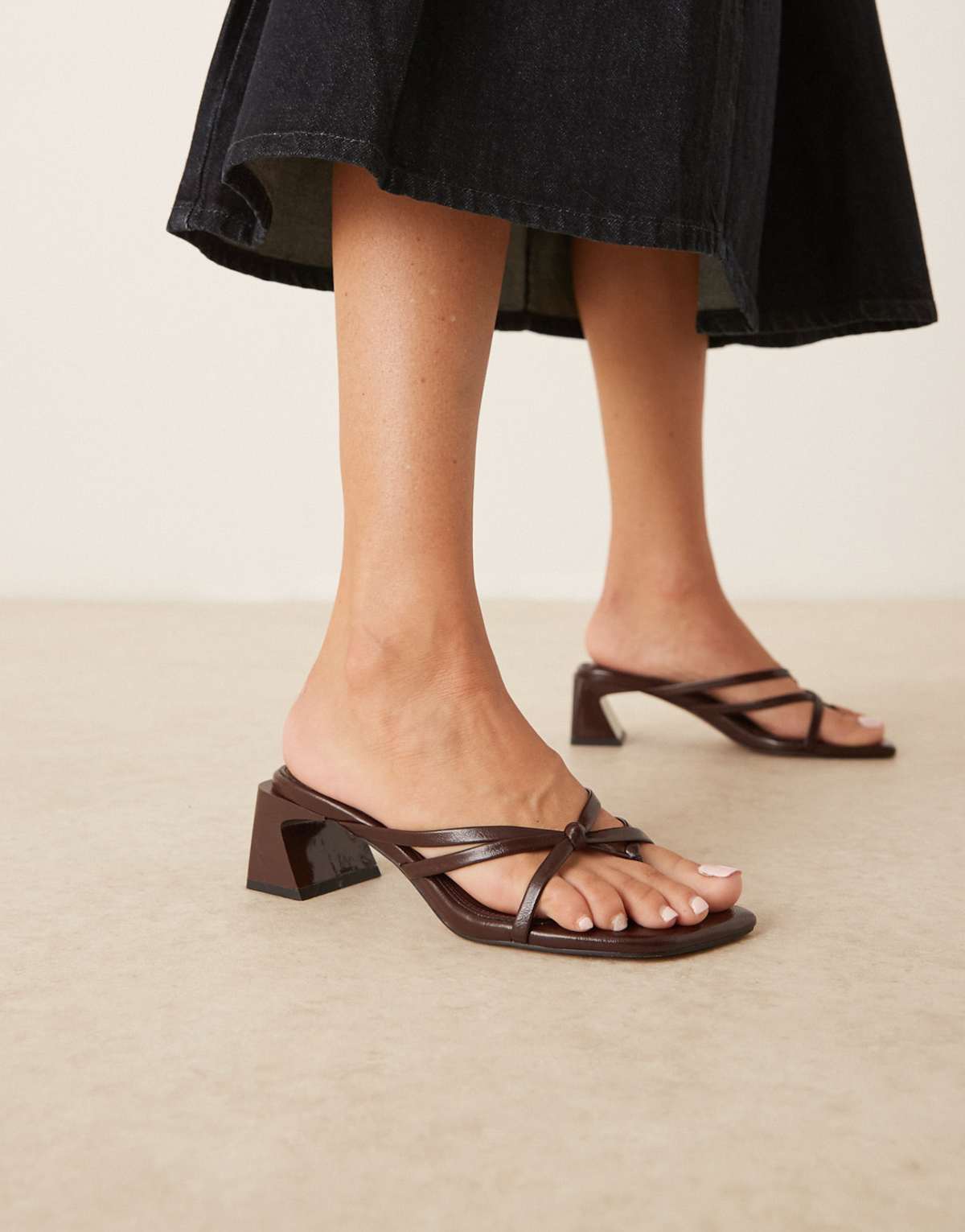 ASOS DESIGN Harper strappy mid block heeled mules in dark cherry