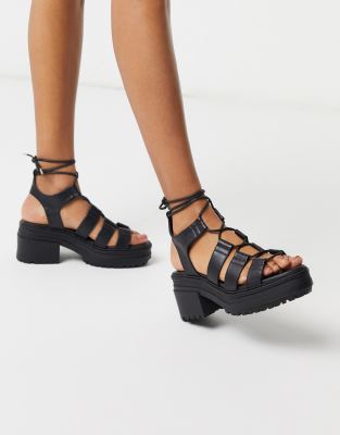 ASOS DESIGN Harrier chunky mid-heeled sandals in black | ASOS