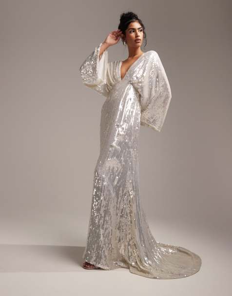 Bridal White Satin Long Drape Maxi Dress