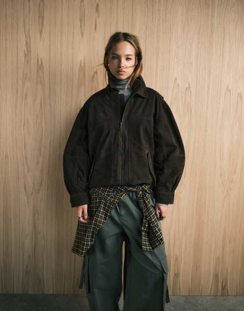 ASOS DESIGN - Harrington bomberjack van suède in donker chocoladebruin - view 1