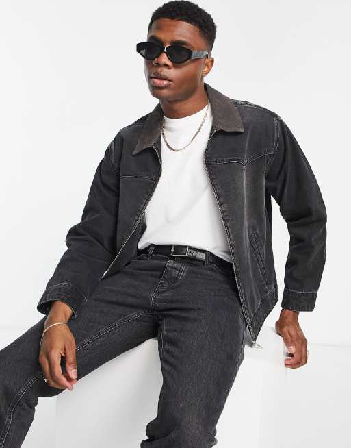 ASOS DESIGN harrington denim jacket in black | ASOS