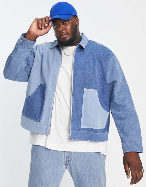 ASOS DESIGN harrington denim jacket in blue patchwork, 2 of 4
