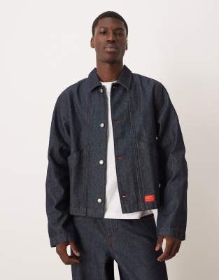 Asos Design Harrington Denim Jacket In Blue