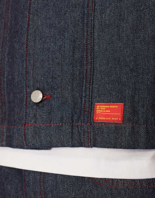 ASOS DESIGN harrington denim jacket in dark rinse wash with red stitch - part of a set , 4 of 5