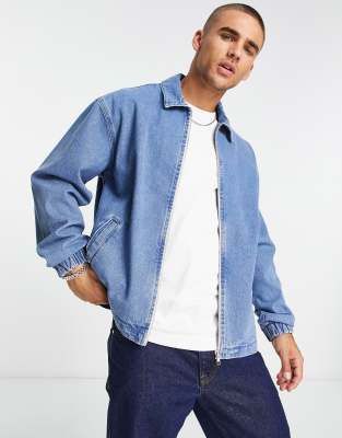 ASOS DESIGN harrington denim jacket in mid wash - ASOS Price Checker