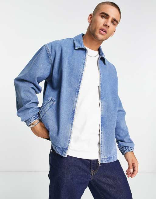 ASOS DESIGN harrington denim jacket in mid wash ASOS