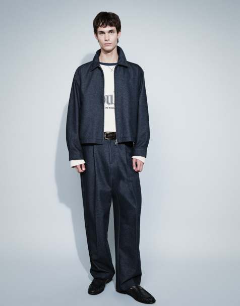 ASOS DESIGN Harrington denim look zip through smart co-ord in navy - view 1