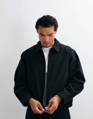 Asos Design Harrington Denim Look Zip Through Smart Co-ord Jacket In Black