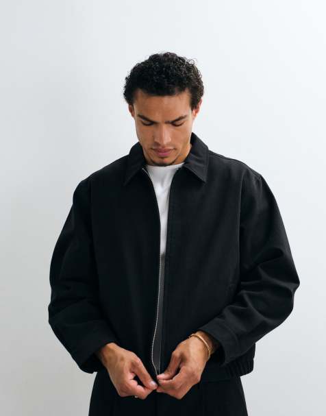 ASOS DESIGN Harrington denim look zip through smart co-ord jacket in black - view 1