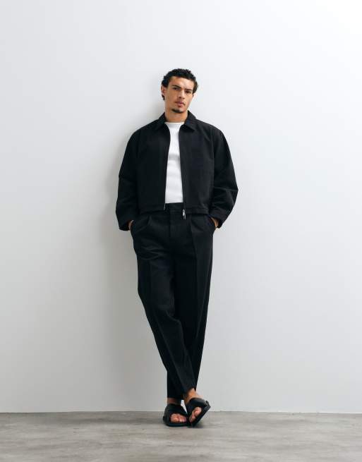 ASOS DESIGN Harrington denim look zip through smart co-ord jacket in black, 3 of 5